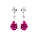 Teardrop Pink Sapphire Drop Earrings with Accent Diamonds