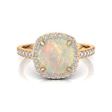 Halo Diamond Engagement Ring with Cushion Cut Opal