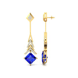 Inverted Princess Cut Tanzanite Drop Earrings with Diamonds