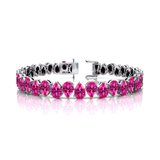 14kt Solid Gold Pink Sapphire Tennis Bracelet: Dainty Pear Teardrop Gemstone Bridal Jewelry - GeumJewels