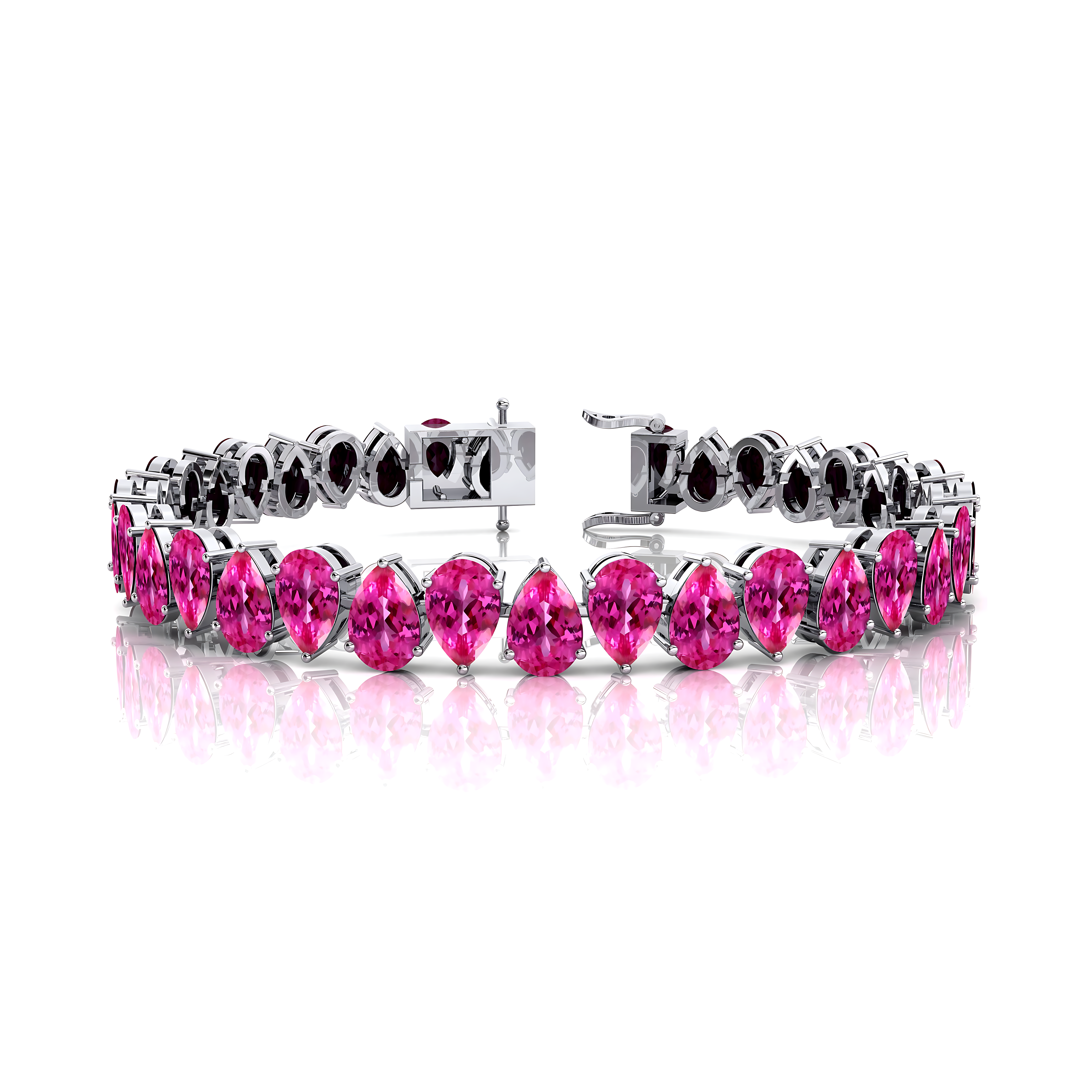 14kt Solid Gold Pink Sapphire Tennis Bracelet: Dainty Pear Teardrop Gemstone Bridal Jewelry - GeumJewels