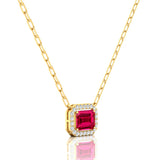 Emerald Cut Pink Sapphire Halo Set Diamond Necklace