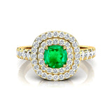 Double Halo Diamond Cushion Cut Emerald Ring