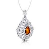 Art Deco Inspired Teardrop Citrine Diamond Pendant