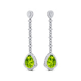 Vintage Style Pear Cut Peridot Halo Diamond Drop Earrings