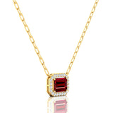 Emerald Cut Ruby Halo Set Diamond Necklace