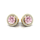 Round Solitaire Morganite Halo Diamond Stud Earrings