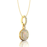 Classic Solitaire Round Opal Halo Diamond Dangle Pendant