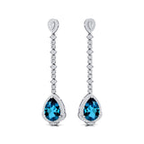 Vintage Style Pear Cut London Blue Topaz Halo Diamond Drop Earrings