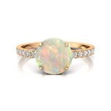 Classic Six Prong Round Solitaire Opal Ring with Accent Diamond Band