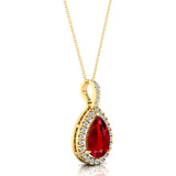 Ruby Teardrop Pendant with Diamond Halo