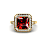 Vintage Style Square Cut Garnet Diamond Ring