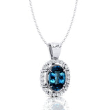 Vintage Style Oval Shaped London Blue Topaz Halo Set with Diamond Accents