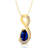 Designer Diamond Loop Pendant with Teardrop Shaped Blue Sapphire