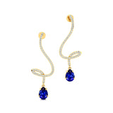 Elegant Spiral Teardrop Blue Sapphire Diamond Drop Earrings