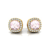 Cushion Cut Morganite Halo Diamond Stud Earrings