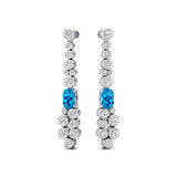 Elongated Cushion Swiss Blue Topaz Bezel Set Diamond Drop Earrings