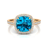 Halo Diamond Engagement Ring with Cushion Cut Swiss Blue Topaz