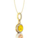 Classic Solitaire Round Yellow Sapphire Halo Diamond Dangle Pendant