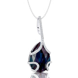 Teardrop Shaped Alexandrite Pendant Wrapped with Diamond Loop