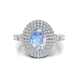 Triple Halo Diamond Oval Cut Moonstone Cocktail Ring