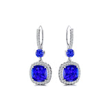 Halo Diamond Cushion Cut Tanzanite Dangle Earrings