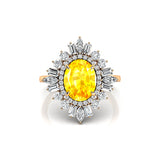 Oval Solitaire Yellow Sapphire Baguette and Round Diamond Cocktail Ring