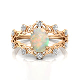 Flower Inspired Ring with Oval Shaped Opal and Accent Diamonds