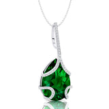 Teardrop Shaped Emerald Pendant Wrapped with Diamond Loop