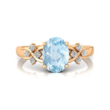 Criss Cross Diamond Ring with Oval Cut Aquamarine