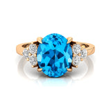 Trio Diamond Engagement Ring with Oval Cut Swiss Blue Topaz