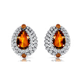 Double Halo Cluster Diamonds Teardrop Citrine Stud Earrings