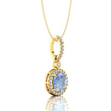 Classic Solitaire Round Moonstone Halo Diamond Dangle Pendant