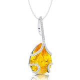 Teardrop Shaped Yellow Sapphire Pendant Wrapped with Diamond Loop