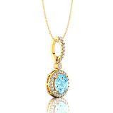 Classic Solitaire Round Aquamarine Halo Diamond Dangle Pendant