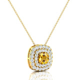 Double Halo Diamond Cushion Cut Yellow Sapphire Necklace