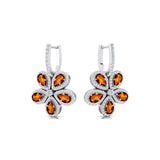 Pear Shaped Citrine Flower Diamond Leverback Earrings