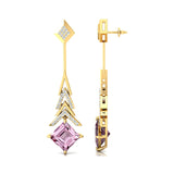 Inverted Princess Cut Morganite Drop Earrings with Diamonds