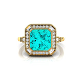 Vintage Style Square Cut Paraiba Tourmaline Diamond Ring