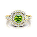 Double Halo Diamond Cushion Cut Peridot Ring