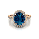 Oval Solitaire London Blue Topaz Halo Diamond Engagement Ring