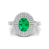 Triple Halo Diamond Oval Cut Emerald Cocktail Ring