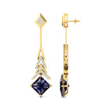 Inverted Princess Cut Alexandrite Drop Earrings with Diamonds