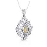 Art Deco Inspired Teardrop Opal Diamond Pendant