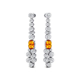 Elongated Cushion Citrine Bezel Set Diamond Drop Earrings