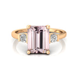 Emerald Cut Morganite and Diamond Three Stone Ring