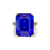 Emerald Cut Tanzanite Split Shank Engagement Ring with Diamonds