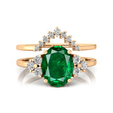 Emerald Solitaire Gold Ring with Stackable Diamond Band