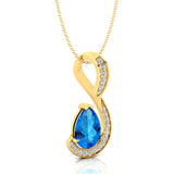 Designer Diamond Loop Pendant with Teardrop Shaped Swiss Blue Topaz