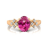 Criss Cross Diamond Ring with Oval Cut Pink Sapphire